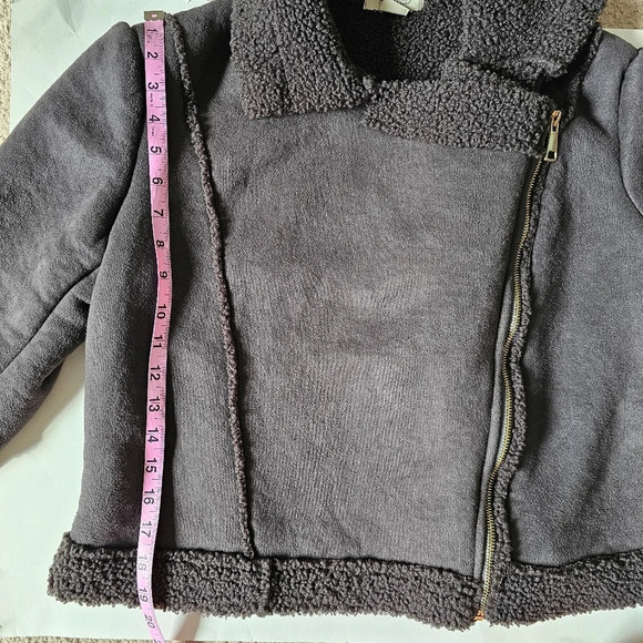 Astrid Size L faux suede relaxed fit crop jacket zip up brown sherpa - Picture 6 of 9